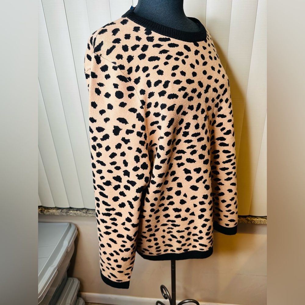 H Halston Leopard Print Brown Black Long Sleeve Sweater Plus Size 3X NEW